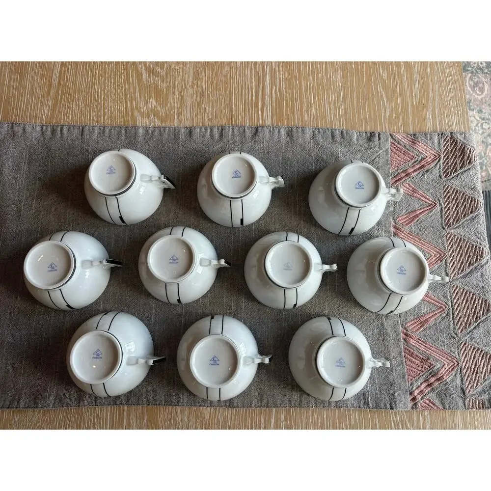 Vintage Ćmielów Poland Porcelain Coffee Tea Set - MCM Black Line Geometric